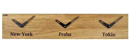 KUBRi 0115 - Dubové hodiny české výroby se 3 časovými zónami