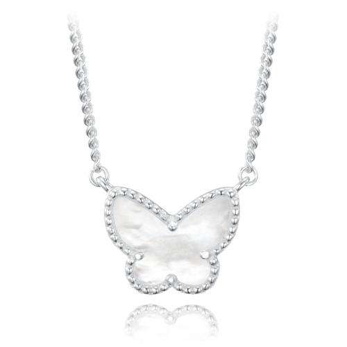 MINET Stříbrný náhrdelník motýlek s bílou perletí