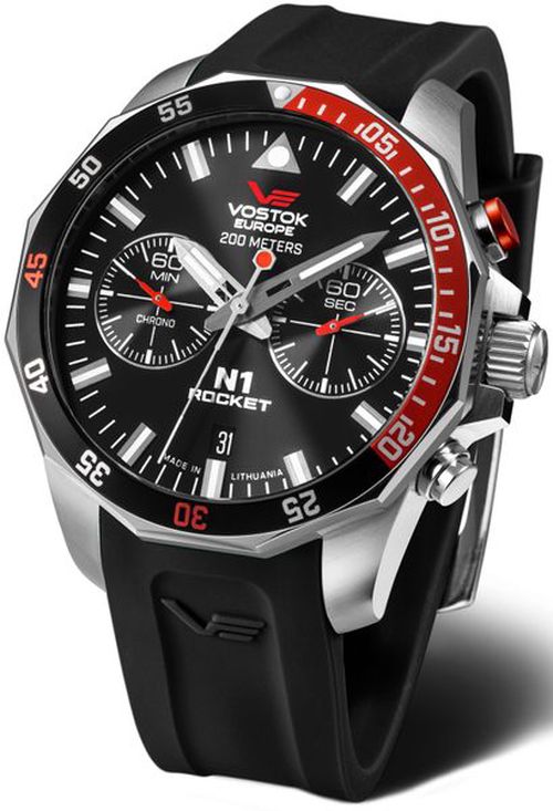 Vostok Europe N-1 Rocket Chrono Line 6S21-225A707S - Černý silikonový řemínek