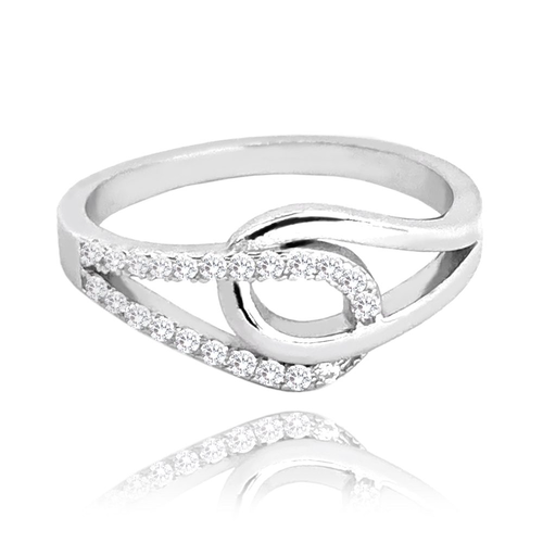 MINET Propletený stříbrný prsten se zirkony