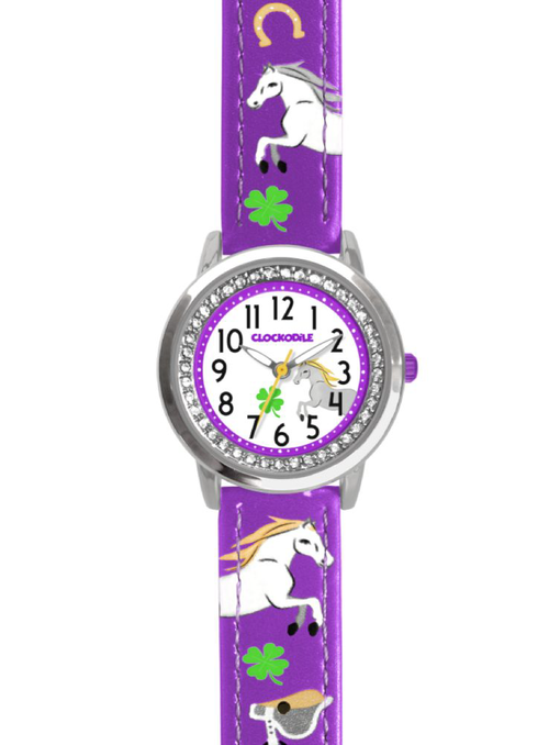 CLOCKODILE Fialové dívčí dětské hodinky a kamínky KONÍK CWG5130
