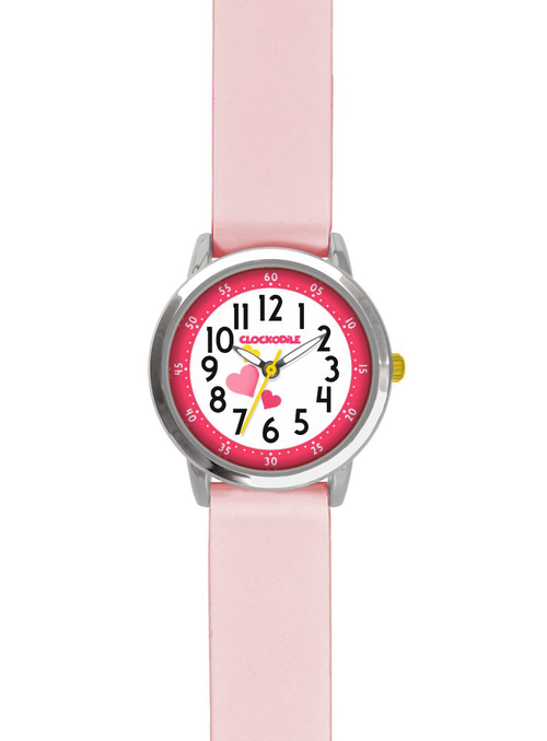 CLOCKODILE Růžové dívčí dětské hodinky se srdíčky a světle růžovým silikonovým řemínkem