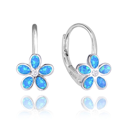 MINET Třpytivé stříbrné náušnice KYTIČKY s modrými opálky a zirkonem