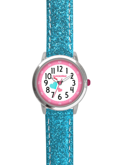 CLOCKODILE Tyrkysové třpytivé dívčí dětské hodinky HEARTS CWG5066