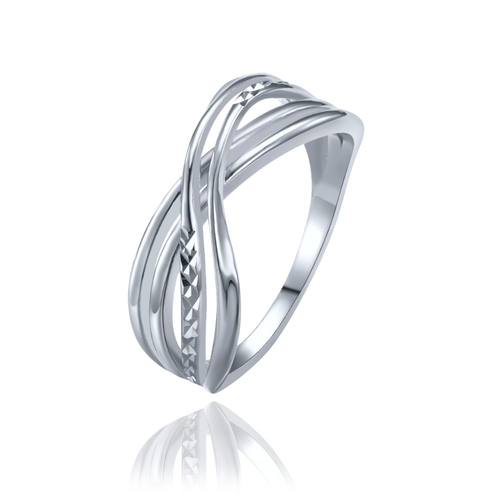 MINET Překřížený stříbrný broušený prsten