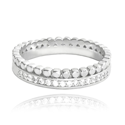 MINET Dvojitý stříbrný prsten s bílými zirkony