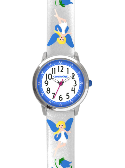 Stříbrné třpytivé dívčí hodinky s modrými vílami CLOCKODILE FAIRIES CWG5083