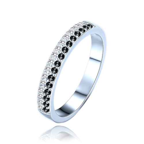 MINET Luxusní stříbrný prsten s bílými a černými zirkony