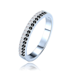 MINET Luxusní stříbrný prsten s bílými a černými zirkony