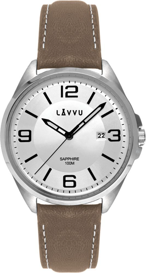 LAVVU Pánské hodinky se safírovým sklem HERNING Silver / Top Grain Leather LWM0093