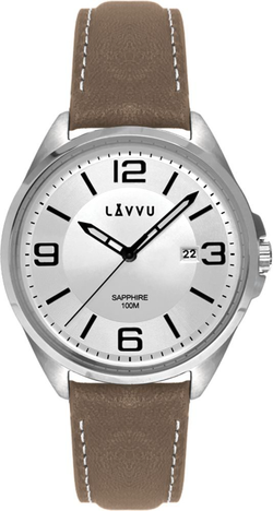 LAVVU Pánské hodinky se safírovým sklem HERNING Silver / Top Grain Leather LWM0093