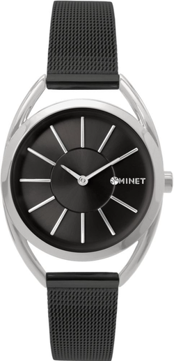 MINET Stříbrno-černé dámské hodinky ICON BLACK MESH MWL5098