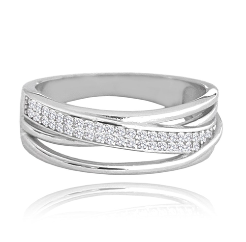 MINET Křížený stříbrný prsten s bílými zirkony