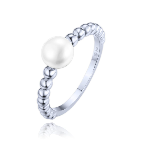 MINET Stříbrný prsten s perlou a kuličkami