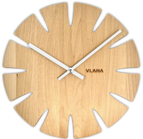 VLAHA Přírodní bukové hodiny vyrobené v Čechách se stříbrnými ručkami ⌀32,5cm
