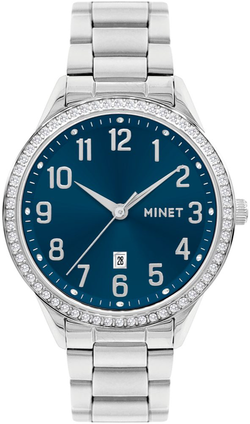 MINET Stříbrno-modré dámské hodinky Avenue s čísly MWL5314