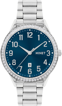 MINET Stříbrno-modré dámské hodinky Avenue s čísly MWL5314